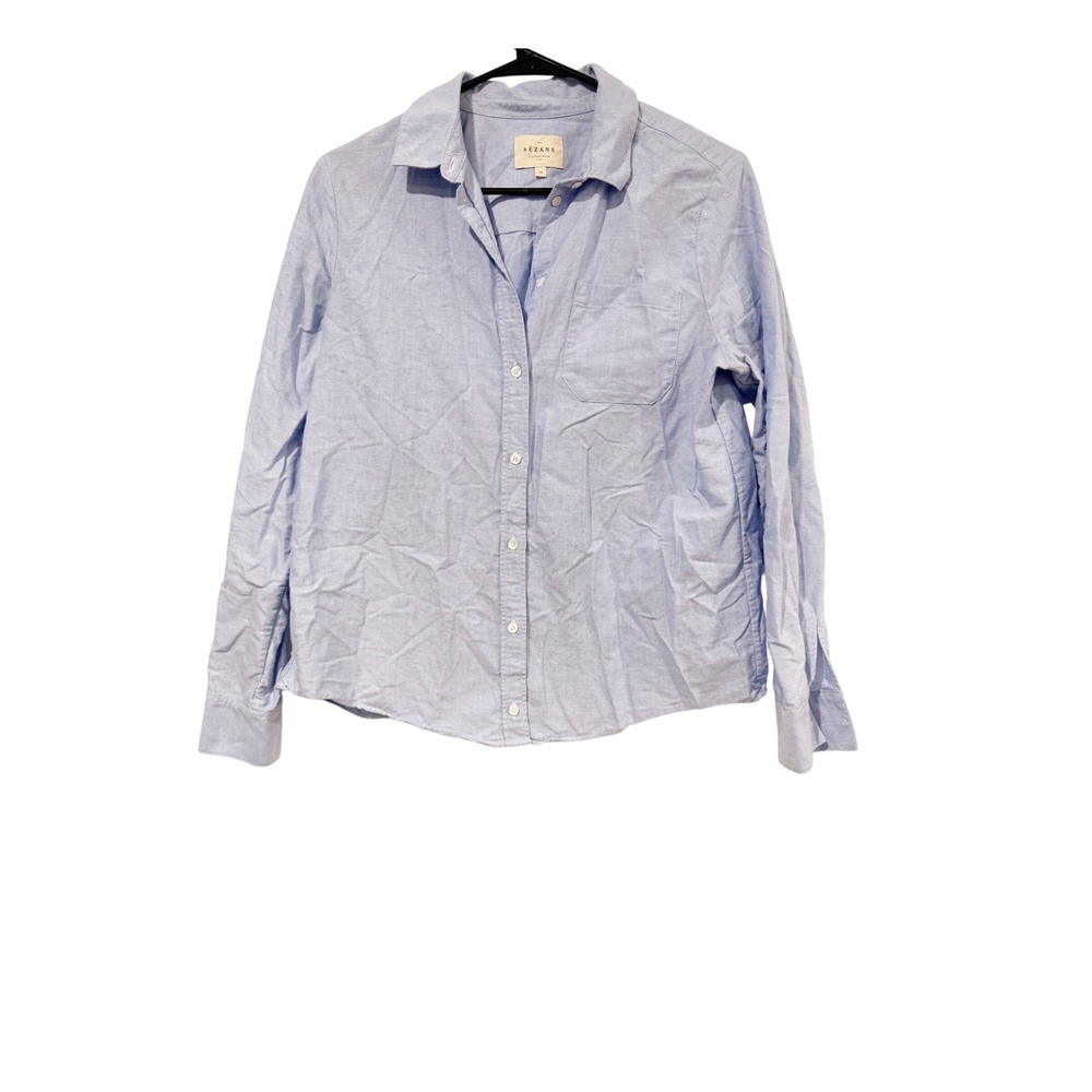 Sezane Tomboy Shirt Light Blue Oxford Button Down Blouse Size 38 US 6